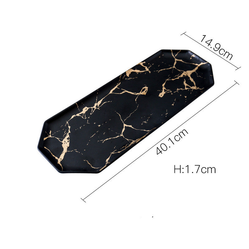 Marble Black And White Matte Gold Plate