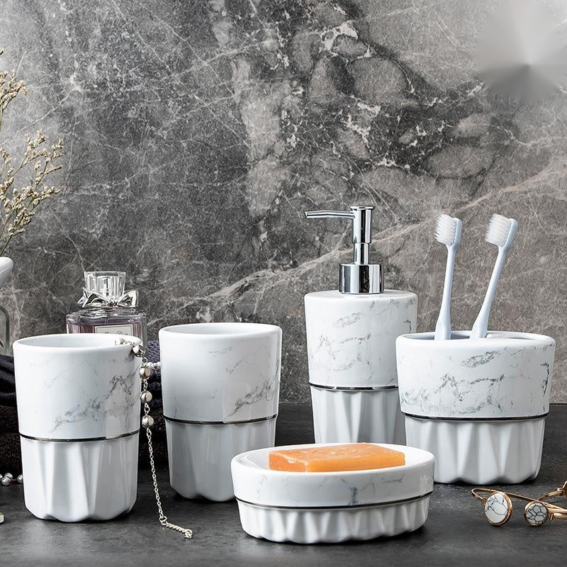 Simple Style Marble Ceramic Bathroom Set