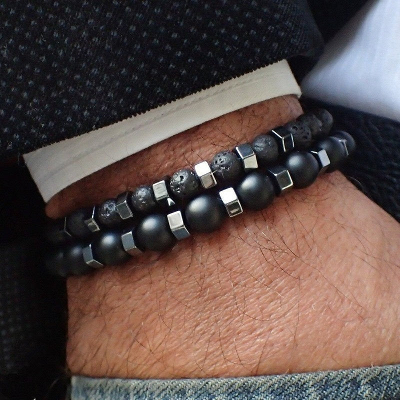 Frosted Stone Volcanic Stone Combination Beaded Bracelet