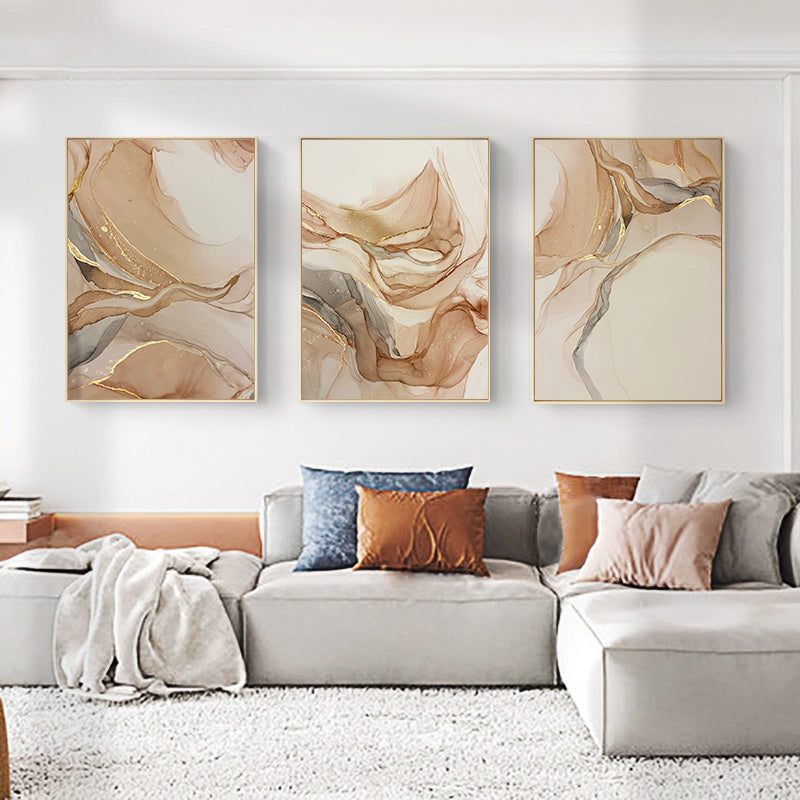 Abstract Golden Beige Marble Canvas Painting