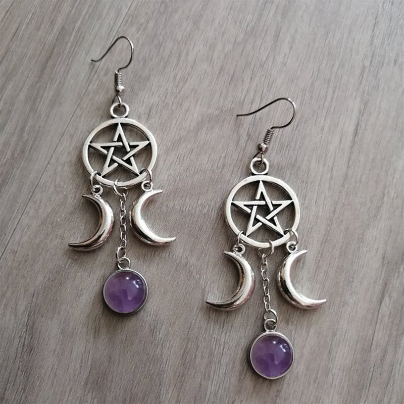 Five-pointed Star Purple Stone Earrings Natural Stone