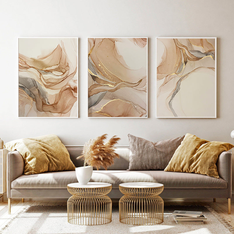 Abstract Golden Beige Marble Canvas Painting