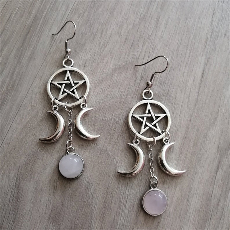 Five-pointed Star Purple Stone Earrings Natural Stone