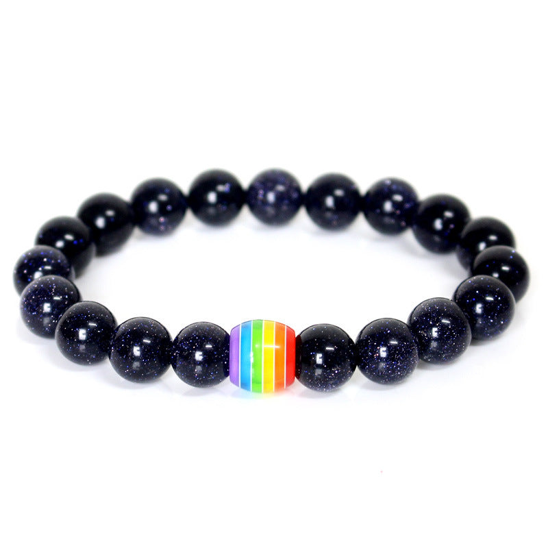 Rainbow Bead Bracelet Pride Natural Stone Strand Couple Bracelets