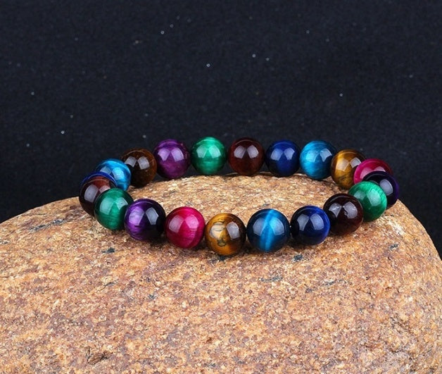 Of 8mm Semi-precious Stone Blue Tiger Stone Handmade Jewelry Couple Bracelet