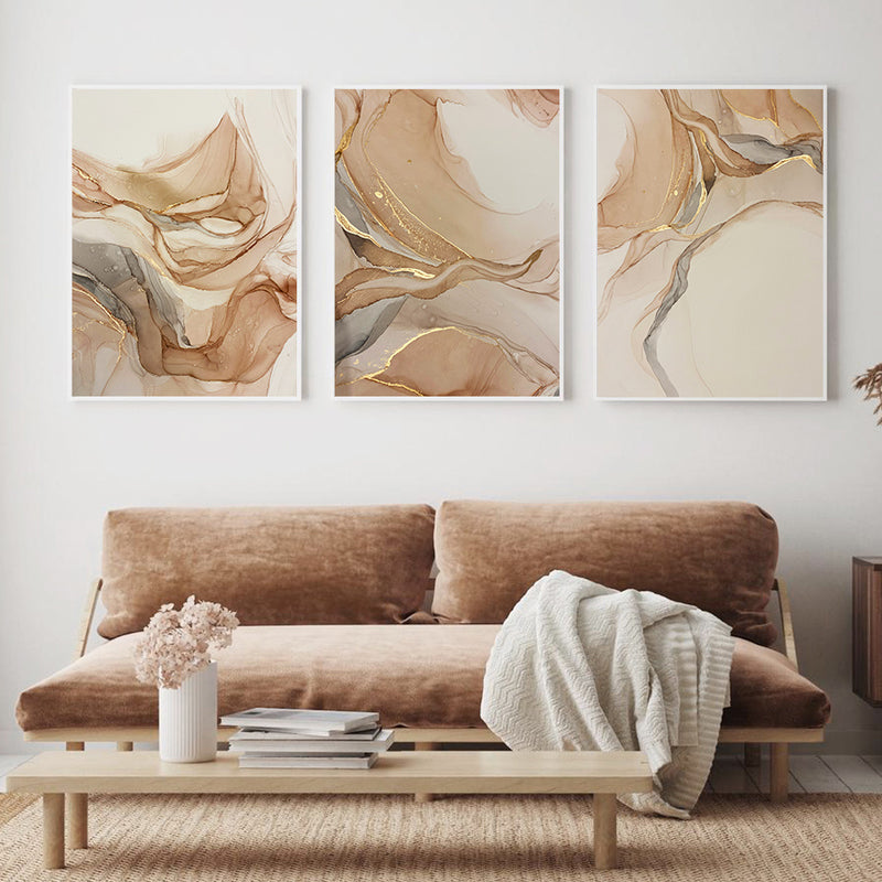 Abstract Golden Beige Marble Canvas Painting