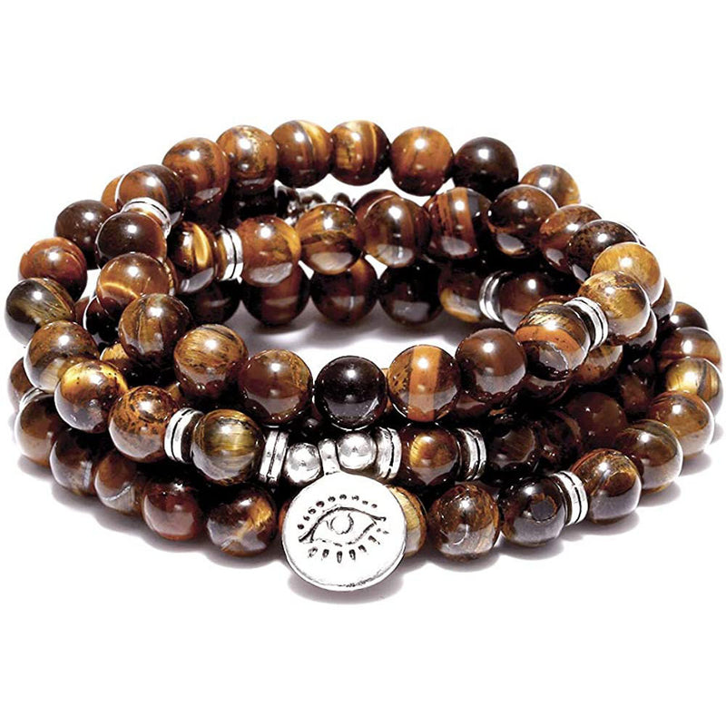 Stone Tiger Eye Stone Bracelet Necklace 108 Buddha Beads Lotus Bracelet