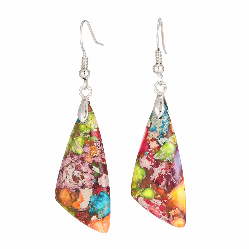 Colorful Emperor Stone Geometric Shaped Stone Earrings Triangle Temperament